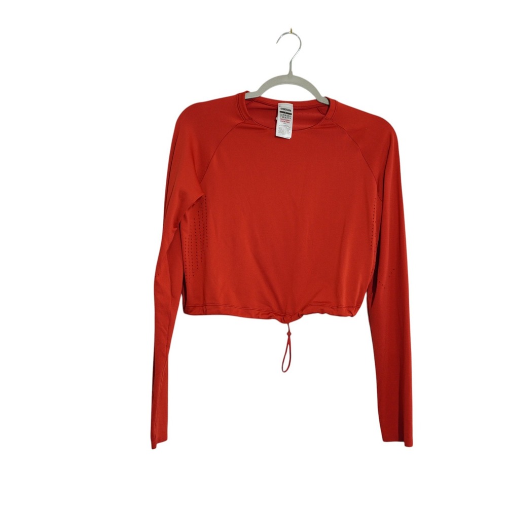 Gymshark Red Long Sleeve Crop Top Drawstring Hem Perforated Activewear Small